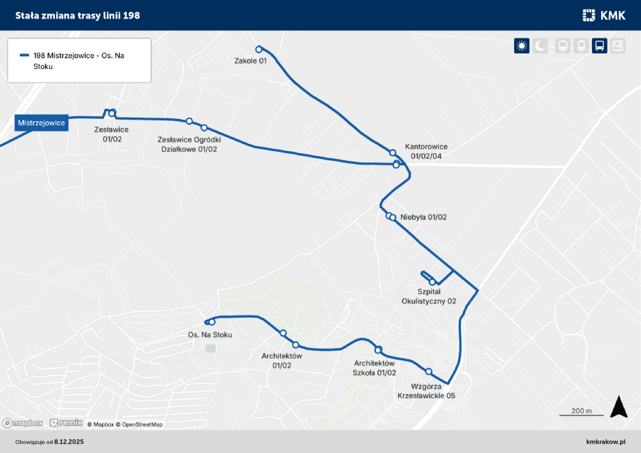 Stała zmiana trasy linii 198 