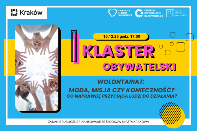 Na grafice po lewej stronie umieszczono zdjęcia połączonych dłoni kilku osób, po środku umieszczono kluczowe informacje na temat wydarzenia 