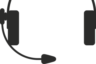 Grafika przedstawia czarne słuchawki z mikrofonem, na białym tle.