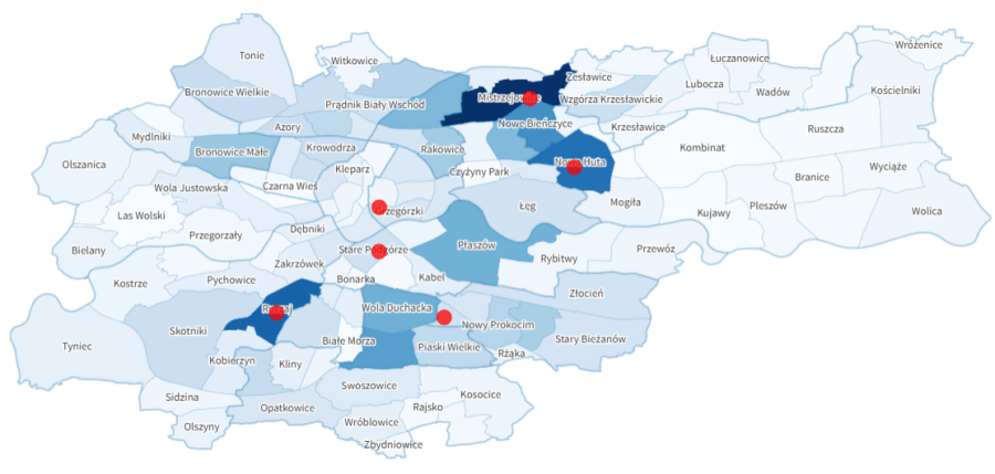 Pracownie młodych na mapie koncentracji młodych mieszkańców, 