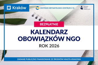 Kalendarza NGO" na rok 2026, informacja o możliwości bezpłatnego pobrania kalendarza. 