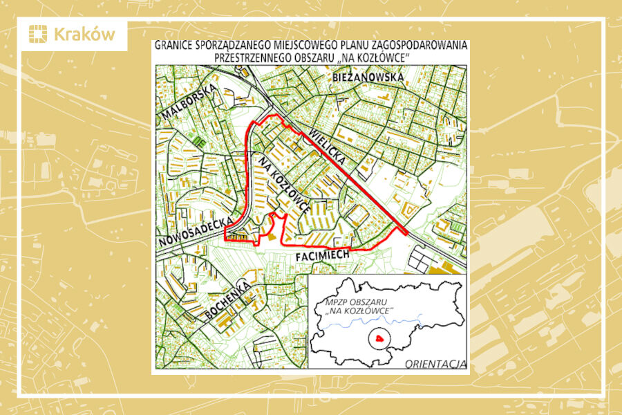 Granice projektu miejscowego planu zagospodarowania przestrzennego obszaru obszaru „Na Kozłówce”
