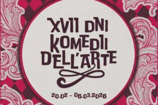 Grafika z informacją o 17. Dni Komedii dell'Arte organizowanych przez Centrum Kultury Podgórza.