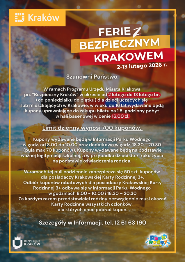 Ferie  Szczegóły dotyczące  kuponów do zakupu biletów w Parku Wodnym