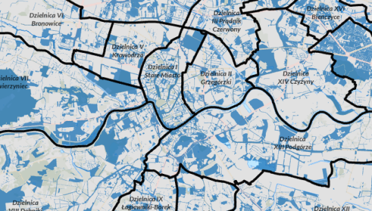 Fragment mapy BO z potencjalnymi terenami pod BO