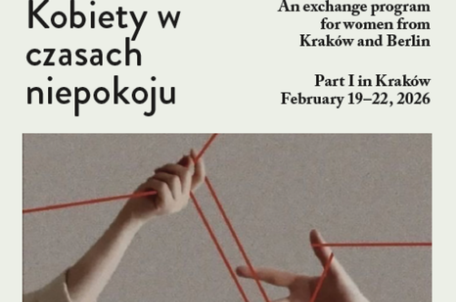 Ilustracja projektu pn. Kobiety w czasach niepokoju. Na zdjęciu dłonie trzymające czerwony przeplatający się między nimi sznurek.