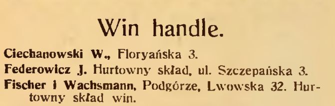 Fischer i Waschmann - Mikulski, Stefan. Wielka Księga Adresowa Stoł. Król. Miasta Krakowa i Król. Woln. Miasta Podgórza. Kraków: Wydawnictwo Stefana Mikulskiego, 1912. 