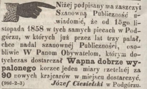 Ogłoszenie Józefa Ciesielskiego 