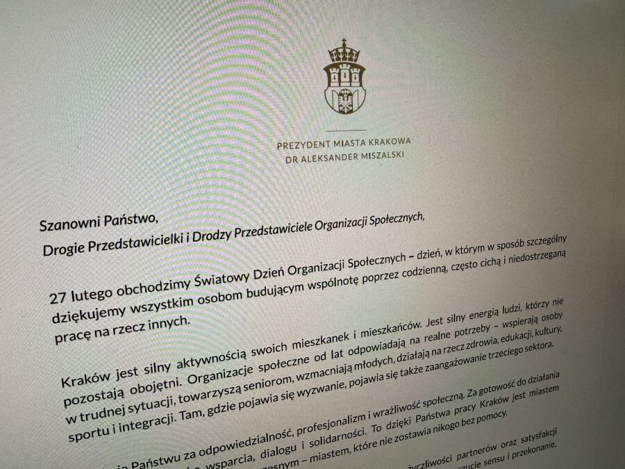 List prezydenta Krakowa do NGO-sów