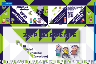 Plakat informacyjny z zaproszeniem na XX dzień orientacji zawodowej w Szkole Podstawowej nr 12 z Oddziałami Integracyjnymi w Krakowie