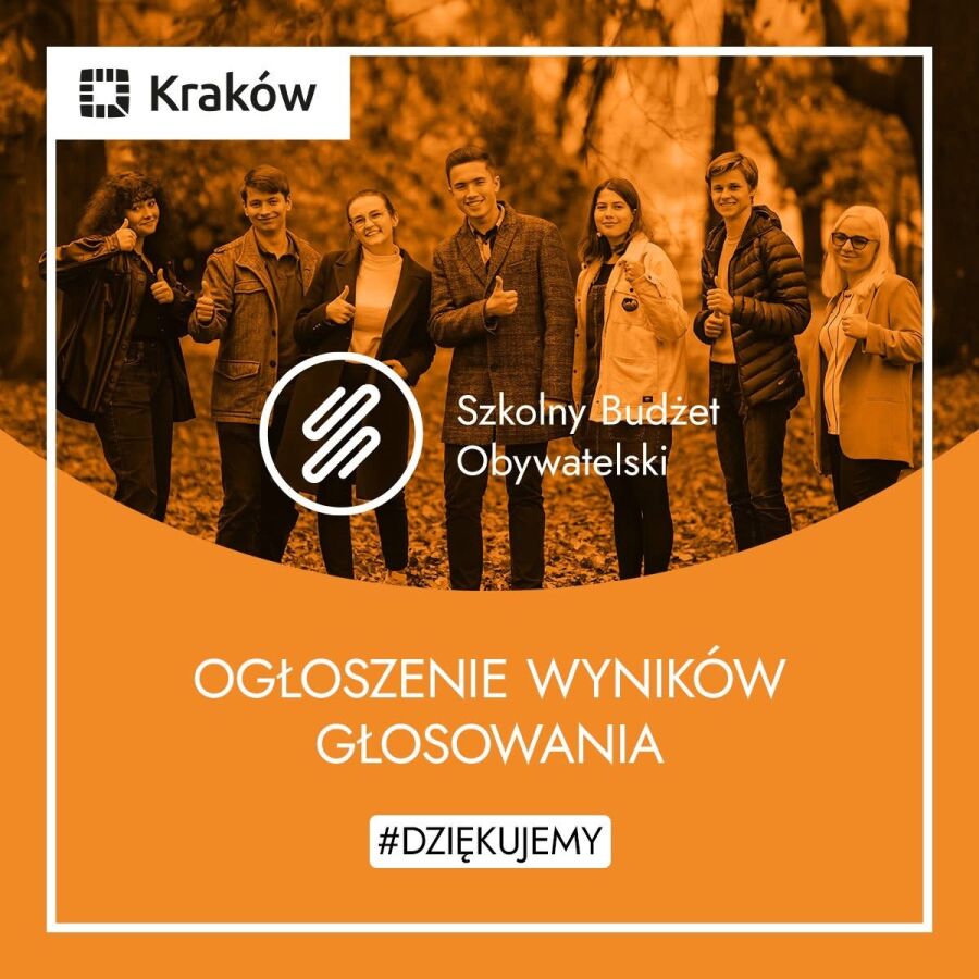 Na zdjęciu widać napis: wyniki głosowania, w tle kilka uśmiechniętych młodych ludzi