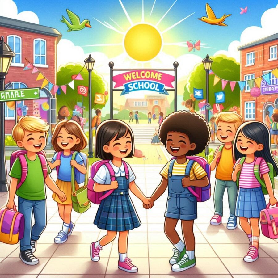 na zdjęciu widać osoby młode roześmiane i w ruchu, akcja dynamiczna i związana ze szkołą.