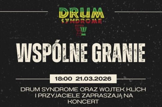 Plakat z informacją o koncercie zespołu Drum Syndrome z okazji Światowego Dnia Osób z Zespołem Downa.