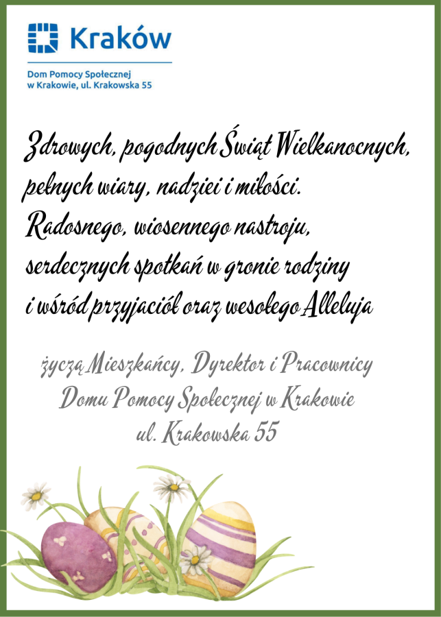 Życzenia na Wielkanoc 2026 - DPS, ul. Krakowska 55