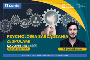 Na grafice widnieją kluczowe informacje na temat szkolenia, w lewym rogu zdjęcie mężczyzny prowadzącego szkolenie. 