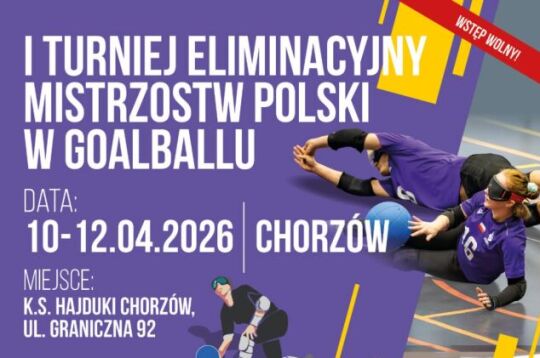 Plakat informujący o rozgrywkach Polskiej Ligi Goalballu w sezonie 2026 