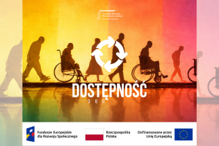 Ogólnopolski Kongres „Dostępność 360” - kluczowe informacje na temat wydarzenia, w tle idący ludzie w tym osoby z niepełnosprawnościami 
