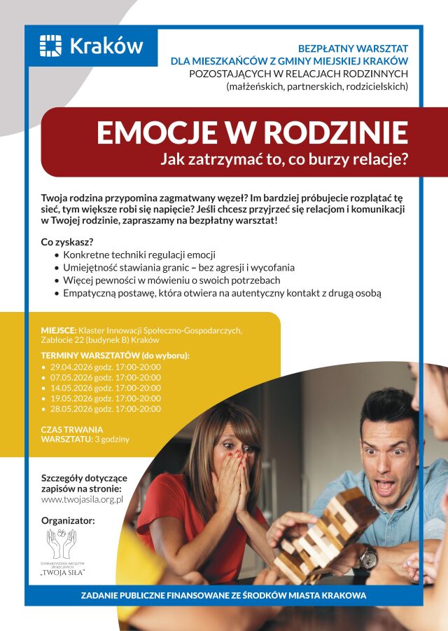 Warsztaty „Emocje w rodzinie. Jak zatrzymać to, co burzy relacje?”