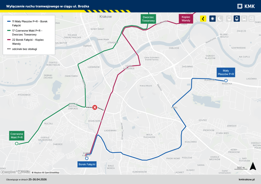 Wyłączenie ruchu tramwajowego w ciągu ul. Brożka