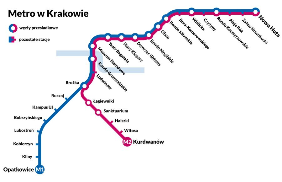Schemat tras metra w Krakowie