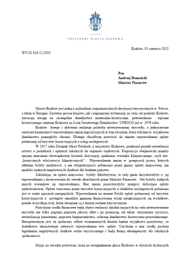 Pismo do Ministra Finansów