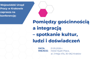 Grafika towarzysząca konferencji pt. Pomiędzy gościnnością a integracją – spotkanie kultur, ludzi i doświadczeń