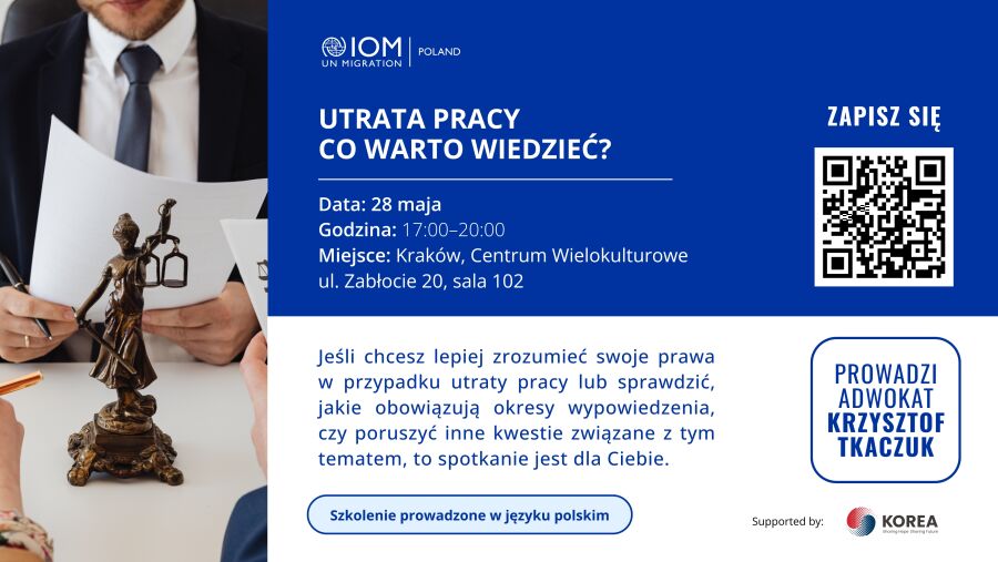 Plakat na spotkanie z prawnikiem - Utrata pracy - co warto wiedzieć?