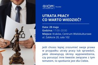 Plakat na spotkanie z prawnikiem - Utrata pracy - co warto wiedzieć?