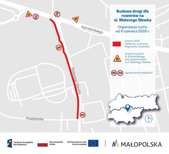 Budowa drogi dla rowerów na ul. Sławka, zmiany od 8 czerwca
