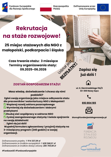 Rekrutacja na staże rozwojowe!        