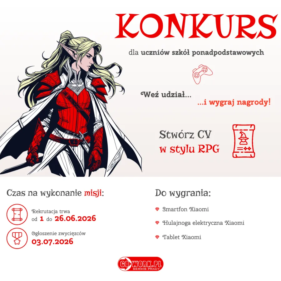 Konkurs dla uczniów szkół ponadpodstawowych z nagrodami i zadaniem stworzenia CV w stylu RPG.