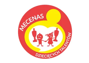 Logo Mecenasa Dziecięcych Talentów z postaciami dzieci trzymającymi trofea.