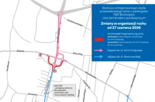 Zmiany w organizacji ruchu w Bronowicach od 27 czerwca 2022, z zaznaczonymi objazdami.