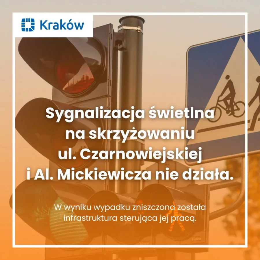 Sygnalizacja świetlna na skrzyżowaniu ul. Czarnowiejskiej i Al. Mickiewicza nie działa