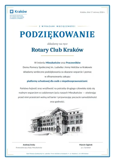 Uroczystości przekazania platformy schodowej.