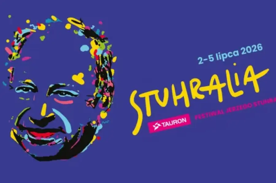 Kolorowy portret mężczyzny z napisem Stuhralia, daty festiwalu i logo Tauron.
