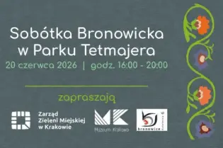 Plakat zapraszający na wydarzenie Sobótka Bronowicka w Parku Tetmajera, 20 czerwca 2026.