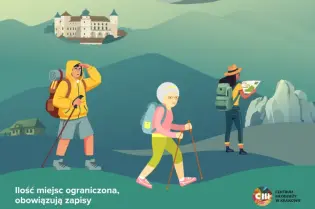 Sąsiedzkie podróże z grafiką turystów w górach i malowniczymi krajobrazami.