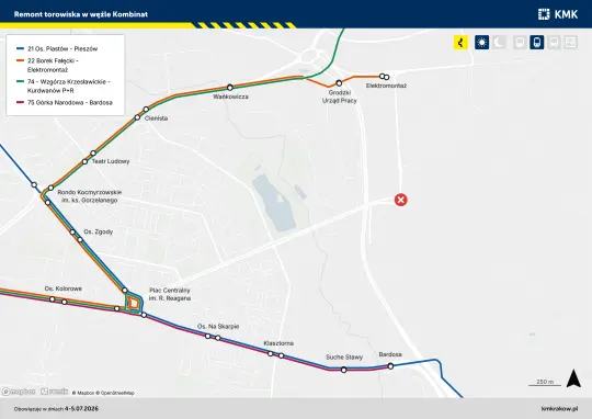 Weekend bez tramwajów na węźle „Kombinat”