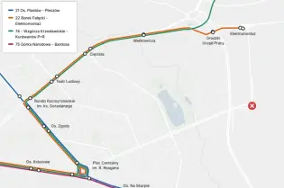 Wyłączenie ruchu tramwajowego na węźle Kombinat 