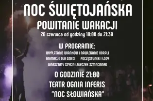 Noc Świętojańska w Krakowie, animacje dla dzieci, teatr ognia, warsztaty i poczęstunek.