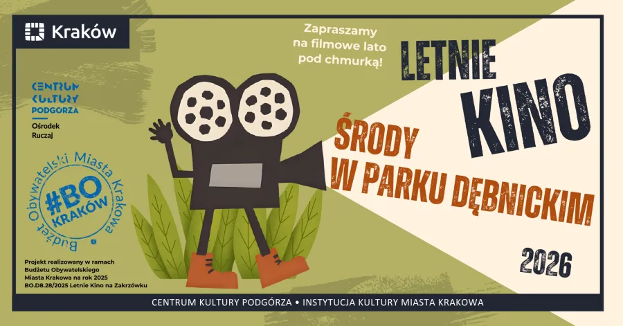 Letnie kino w Parku Dębnickim, środy 2026, zaproszenie na filmowe lato.