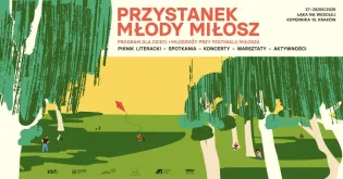 Plakat promujący wydarzenie Przystanek Młody Miłość z datami i programem festiwalu.
