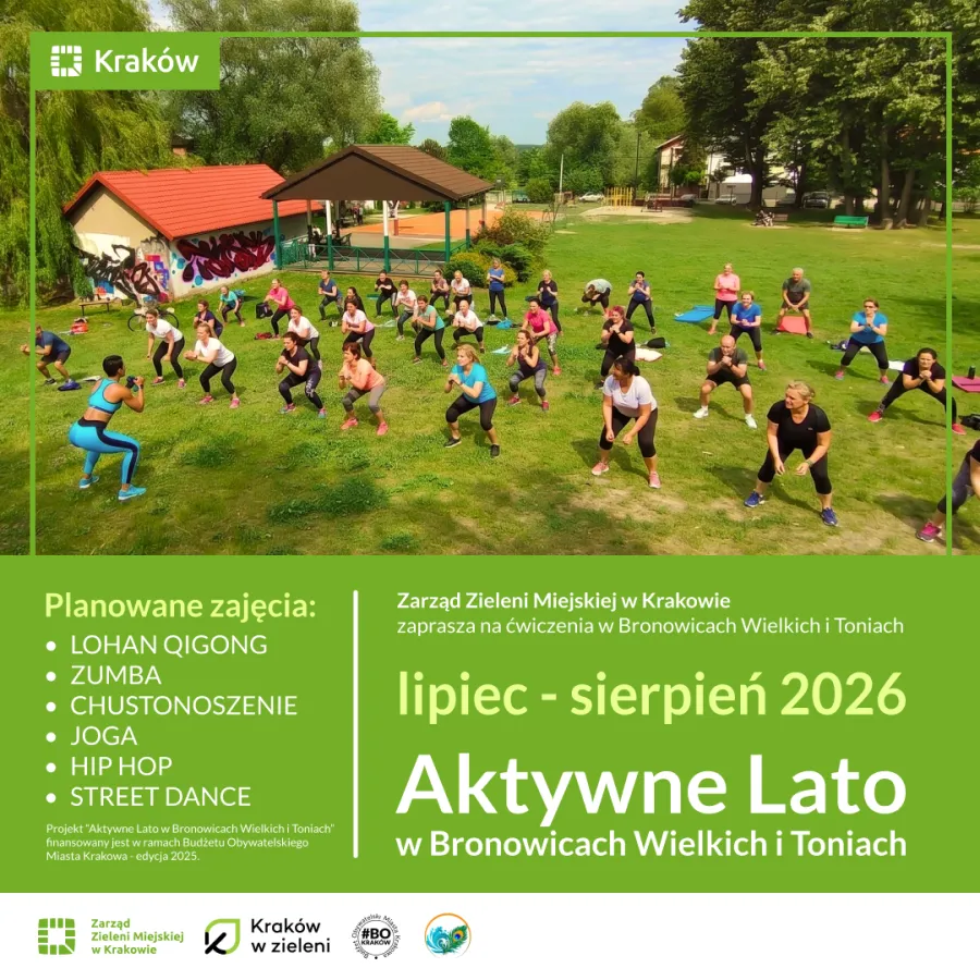 Aktywne Lato 2026 w Bronowicach Wielkich i Toniach, zajęcia jogi, zumby, hip hopu i street dance.
