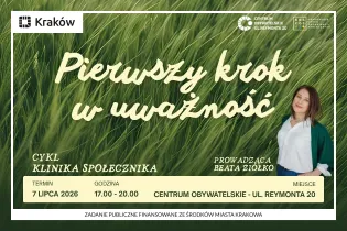 Z cyklu klinika społecznika, na zdjęciu osoba prowadząca zajęcia oraz informacje o terminie ich realizacji 