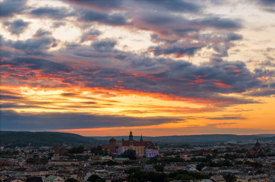 Stare Miasto - panorama z lotu ptaka Krakowa.