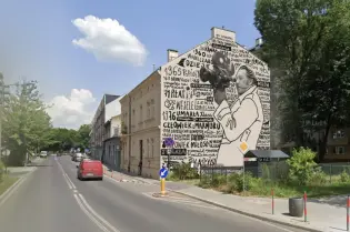 Projekt muralu „Wajda czarno na białym” autorstwa Bartosza Podlewskiego