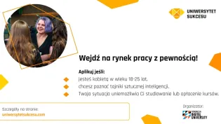 Kobieta zachęca do aplikacji na kursy związane ze sztuczną inteligencją dla młodych kobiet.