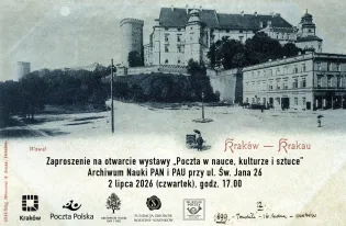 Zaproszenie na otwarcie wystawy "Poczta w nauce, kulturze i sztuce" w Krakowie.
