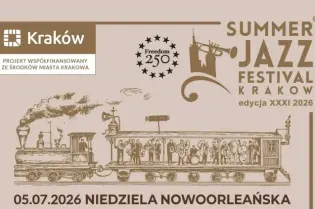 Plakat festiwalu jazzowego w Krakowie z datą, godzinami i programem wydarzeń.